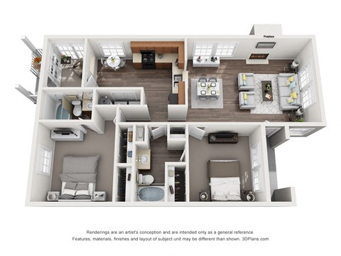 2 bed 2 bathroom floorplan
